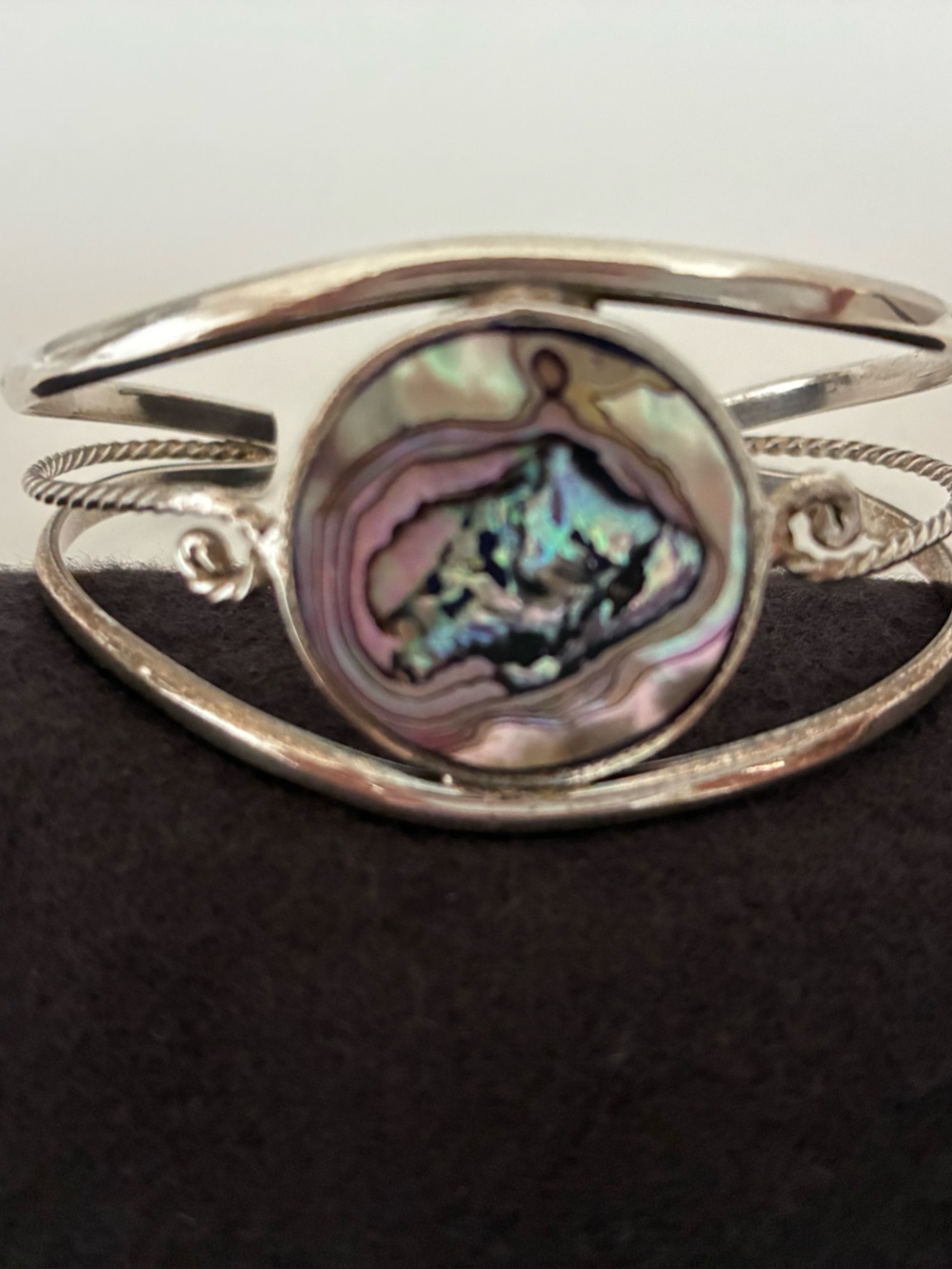 Vintage Alpaca Mexico Abalone Cuff Bracelet